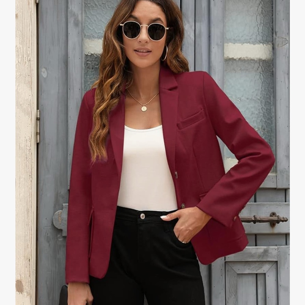 Red Tailored Blazer with Notched Lapels